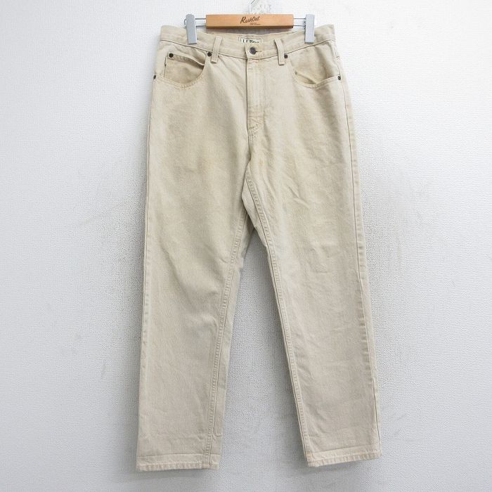 【20%OFF】W31★古着 エルエルビーン LLBEAN ジーンズ メンズ 00年代 00s コットン ベージュ カーキ デニム 25nov05 中古 ボトムス ジーパン Gパン ロング パンツ