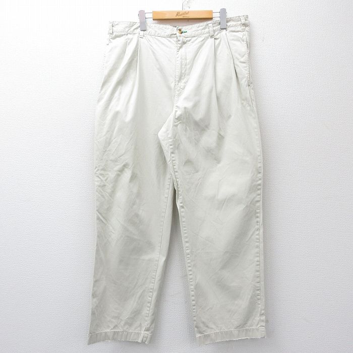 W38★古着 トミーヒルフィガー ブランド チノ パンツ チノパン メンズ 90年代 90s ワンポイントロゴ コットン 薄ベージュ 25nov14