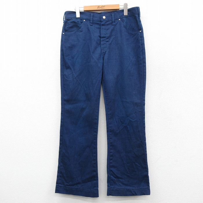 W34★古着 ビッグヤンク パンツ メンズ 80年代 80s フレア ブーツカット タロン 紺 25nov17