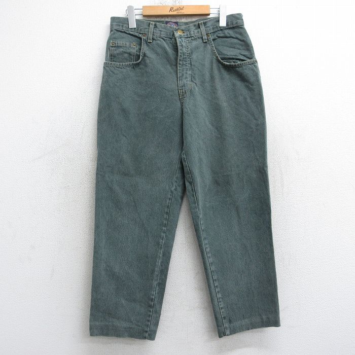 W32★古着 ジーンズ メンズ 90年代 90s テーパード コットン カナダ製 緑系 デニム 25nov19