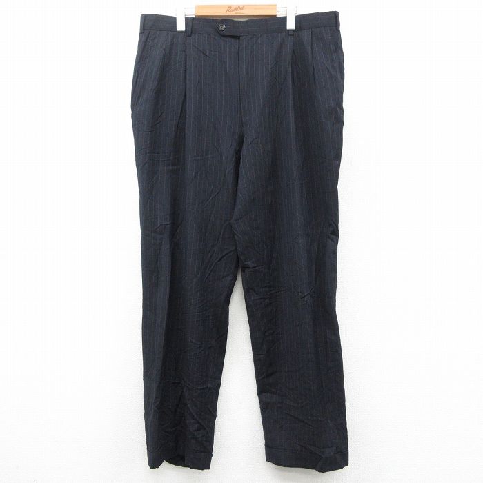 W38★古着 ブルックスブラザーズ ブランド スラックス パンツ メンズ 90年代 90s ウール USA製 黒他 ストライプ 25nov20