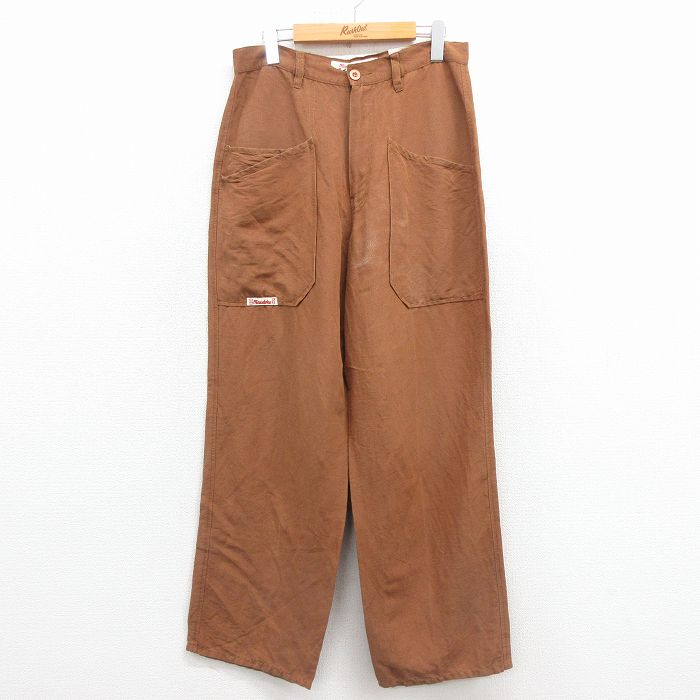 【20%OFF】W32★古着 ベイカー パンツ メンズ リネン 茶系 25dec06
