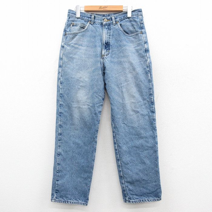 W32★古着 エルエルビーン ジーンズ メンズ 90年代 90s ヒゲ コットン 薄紺 デニム 内側フランネル 25dec11