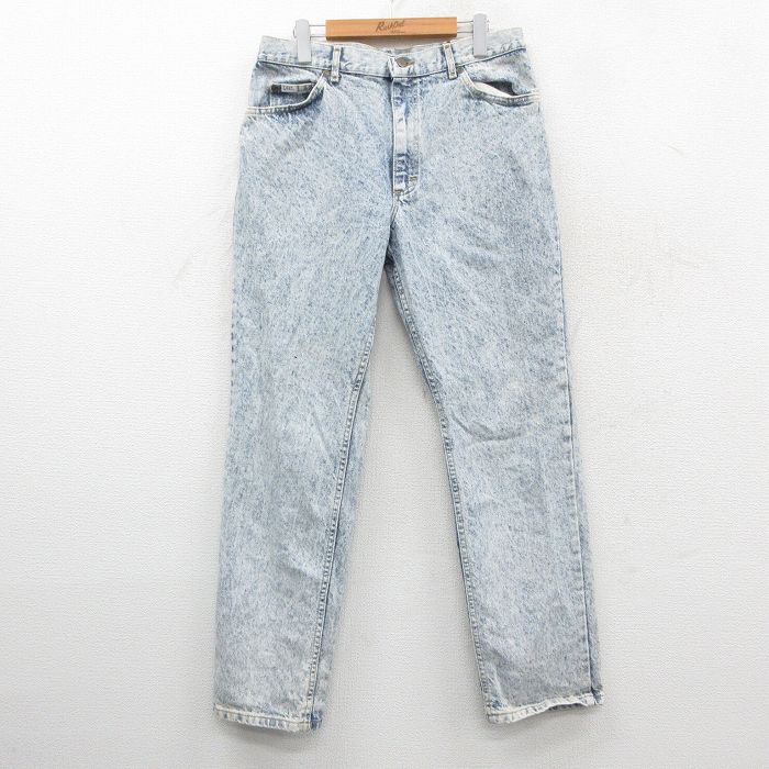 W34★古着 リー Lee ジーンズ メンズ 80年代 80s ケミカルウォッシュ テーパード コットン USA製 薄紺 デニム【spe】 25dec24