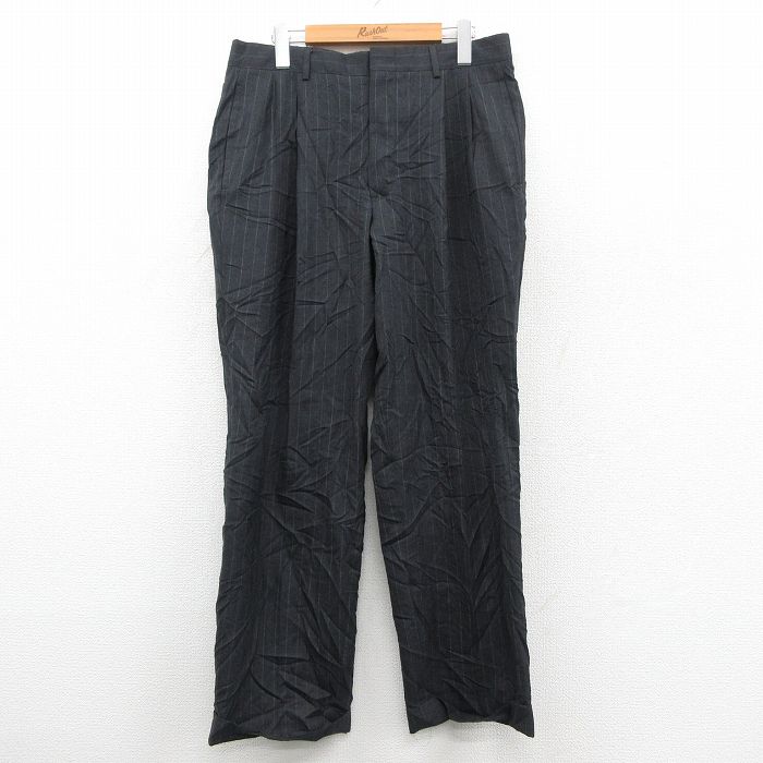 W32★古着 ブルックスブラザーズ ブランド スラックス パンツ メンズ 90年代 90s ウール USA製 黒 ストライプ 25dec24
