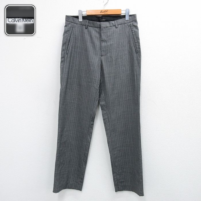 【50%OFF】カルバンクライン W32 スラックス ストライプ グレー | 古着