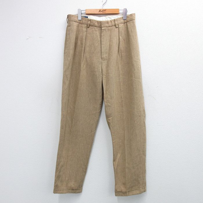 W33★古着 ラルフローレン ブランド パンツ メンズ 90年代 90s リネン 茶【spe】 26jan14