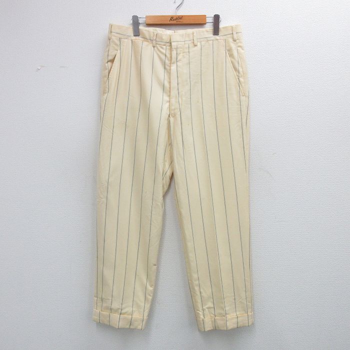 W35★古着 ブルックスブラザーズ ブランド スラックス パンツ メンズ 80年代 80s ウール USA製 タロン 生成り他 ストライプ 26jan14