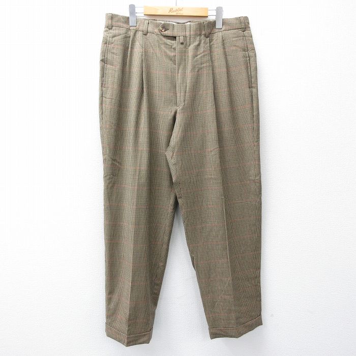W35★古着 トミーヒルフィガー ブランド スラックス パンツ メンズ 90年代 90s 千鳥格子 タロン 茶他 チェック 26jan19