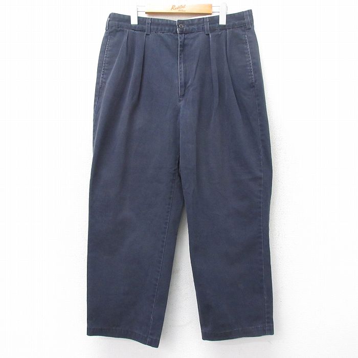 W34★古着 ラルフローレン ブランド チノ パンツ チノパン メンズ 90年代 90s ワンポイントロゴ コットン USA製 紺【spe】 26jan20