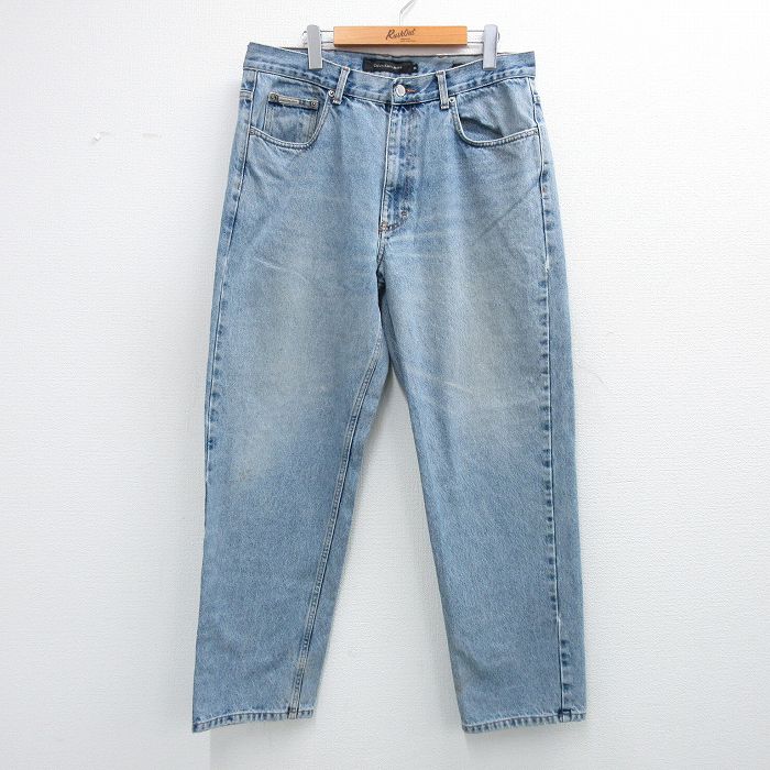 W36★古着 カルバンクライン ブランド ジーンズ メンズ ヒゲ コットン 薄紺 デニム 26feb05