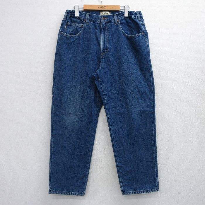W36★古着 エルエルビーン ジーンズ メンズ コットン 紺 デニム 内側フランネル 26feb13