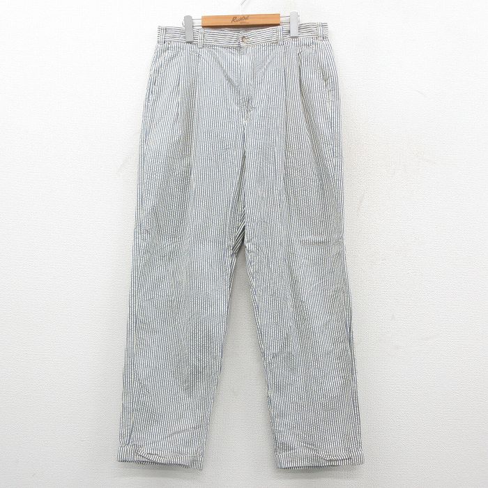 W35★古着 JOS A BANK パンツ メンズ 90年代 90s シアサッカー コットン USA製 白他 ストライプ 26feb14