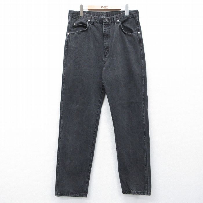 W34★古着 ラングラー ジーンズ メンズ 90年代 90s コットン USA製 黒 デニム【spe】 26feb20