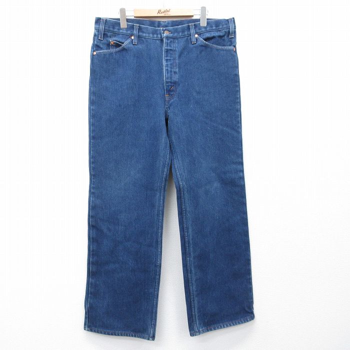 W37★古着 ジーンズ メンズ 80年代 80s コットン 紺 デニム 内側フリース【spe】 26feb20