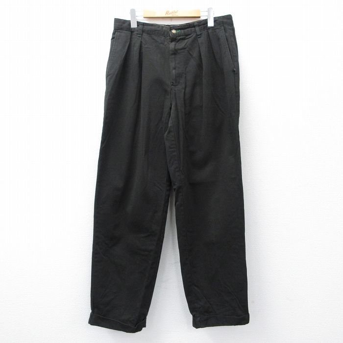 W33★古着 トミーヒルフィガー ブランド パンツ メンズ 90年代 90s ワンポイントロゴ コットン 黒 26feb20