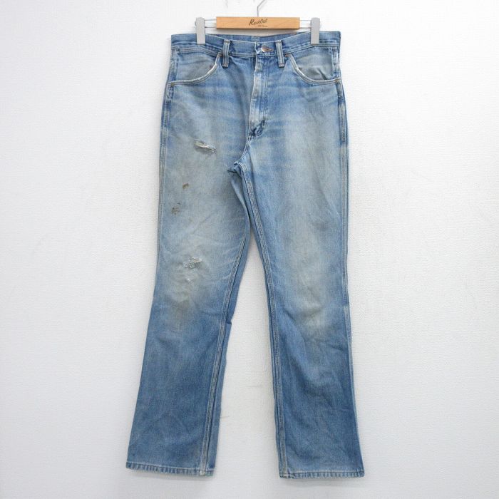W32★古着 ラングラー ジーンズ メンズ 80年代 80s ヒゲ USA製 紺 デニム 26feb27