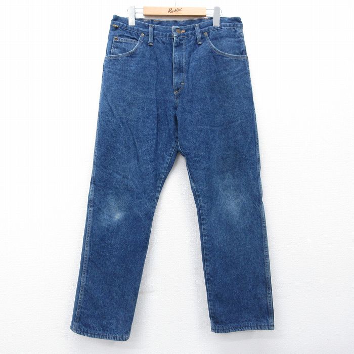 W32★古着 ラングラー ジーンズ メンズ 90年代 90s コットン USA製 紺 デニム 内側キルティング 26mar07