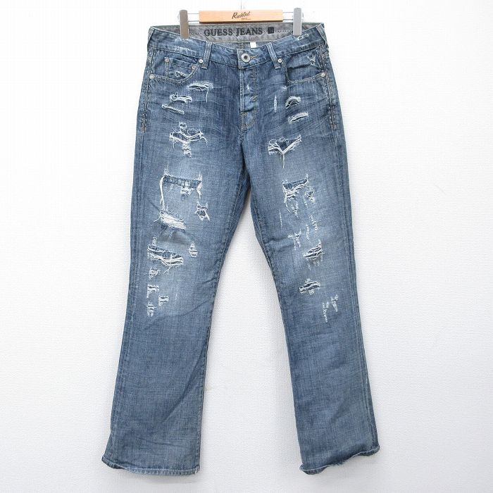 ゲス GUESS W34ジーンズ ダメージ加工 ネイビー | 古着