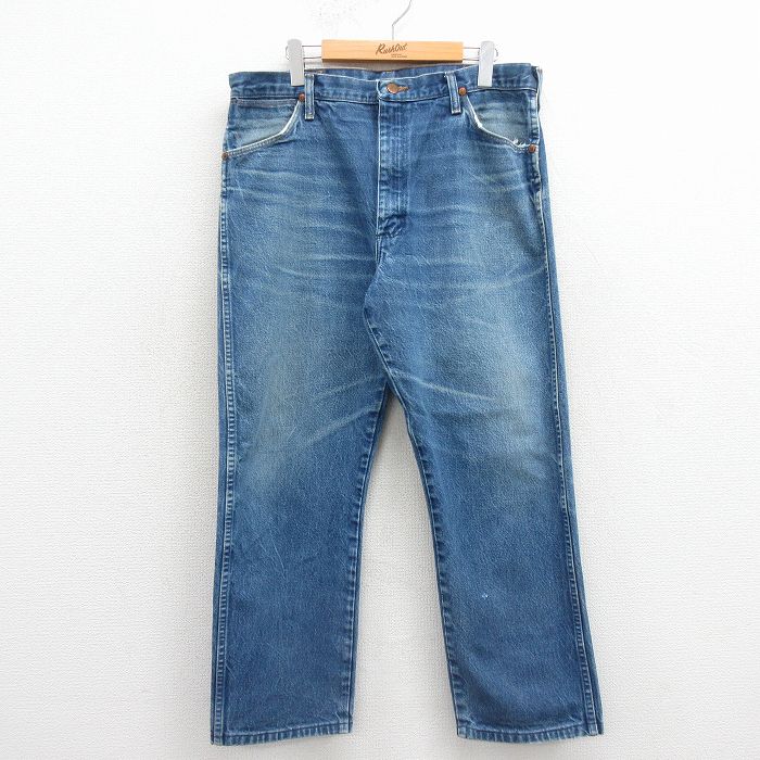 W35★古着 ラングラー ジーンズ メンズ 90年代 90s ヒゲ コットン USA製 紺 デニム 26mar12