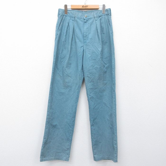 W32★古着 パンツ メンズ 80年代 80s コットン USA製 緑系 26mar18