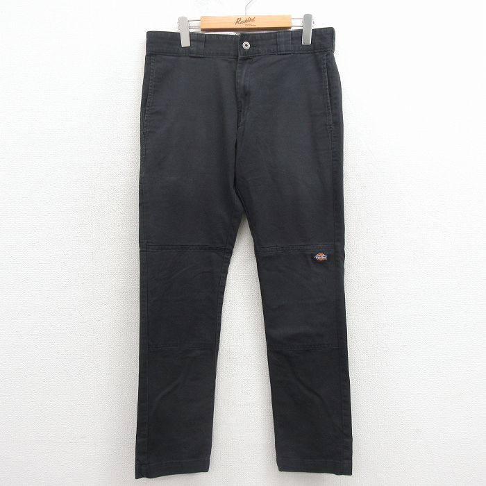 W33★古着 ディッキーズ ワーク パンツ メンズ ダブルニー 黒 26mar24
