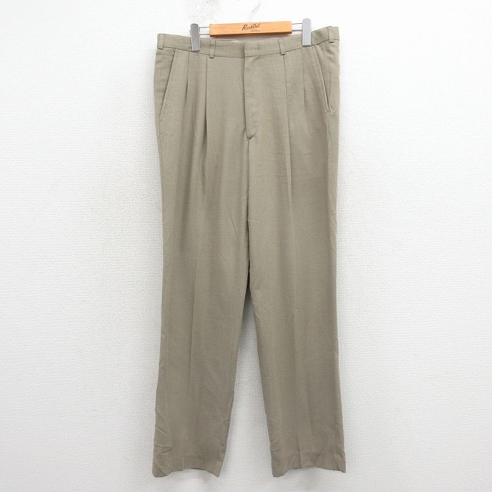 W34★古着 スラックス パンツ メンズ 80年代 80s USA製 薄茶 26apr13