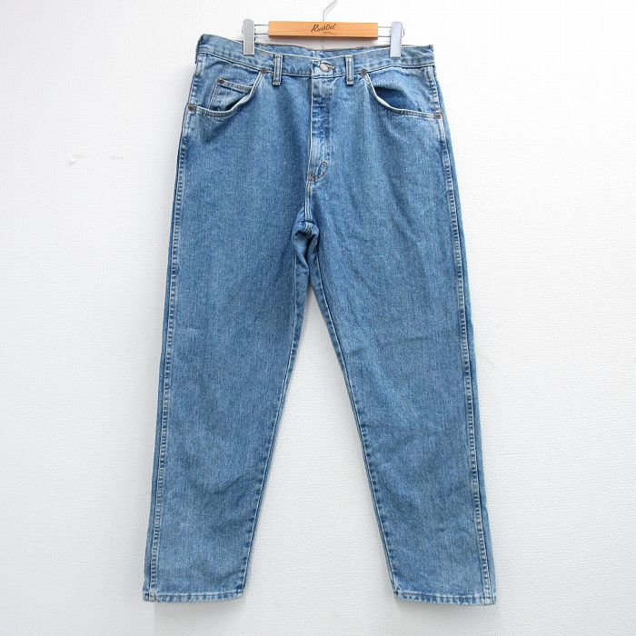 W36★古着 ラングラー ジーンズ メンズ 90年代 90s コットン USA製 薄紺 デニム