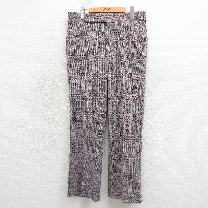 W34★古着 スラックス パンツ メンズ 80年代 80s タロン 赤他 チェック 26may01