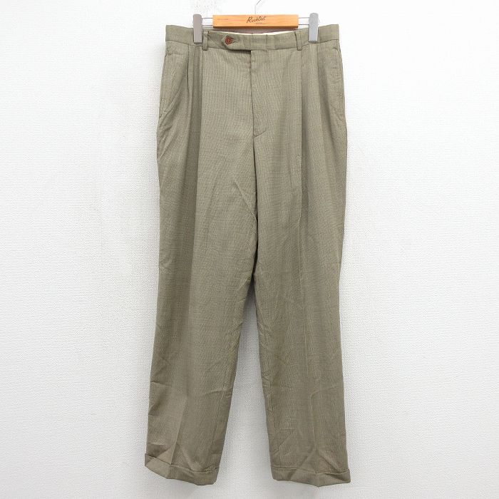 W34★古着 ノーティカ ブランド スラックス パンツ メンズ 90年代 90s ウール ベージュ系他 チェック【spe】 26may11