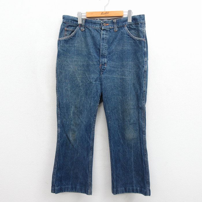 W35★古着 ビッグヤンク ジーンズ メンズ 80年代 80s フレア ネイビー デニム 26jun15