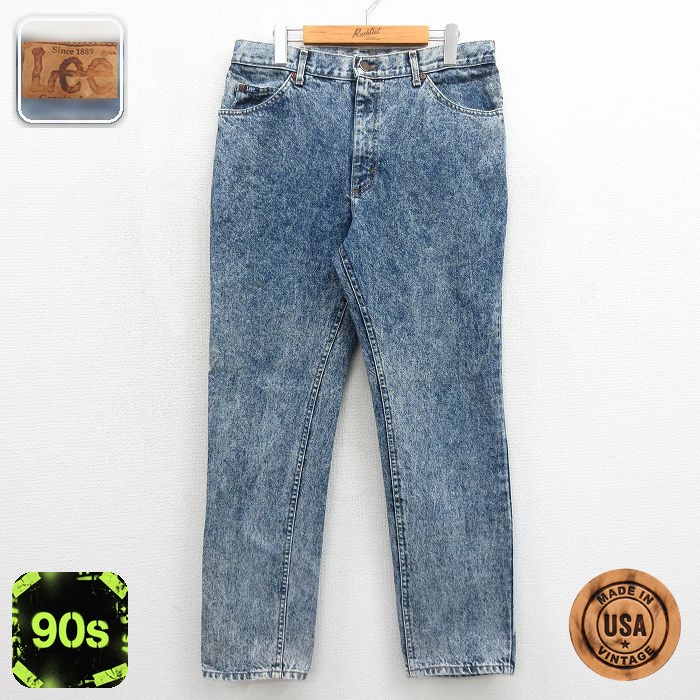 リー 90s ジーンズ ケミカルウォッシュ ネイビー 実寸W32 | 古着