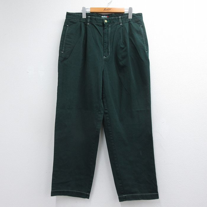 トミーヒルフィガー 90s パンツ ワンポイントロゴ グリーン 実寸W36 | 古着