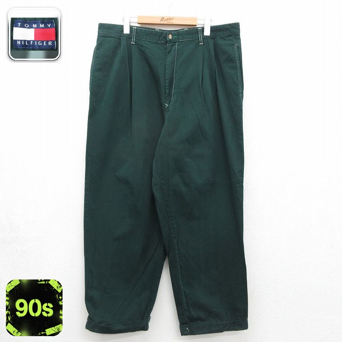 トミーヒルフィガー 90s パンツ グリーン 実寸W37 | 古着