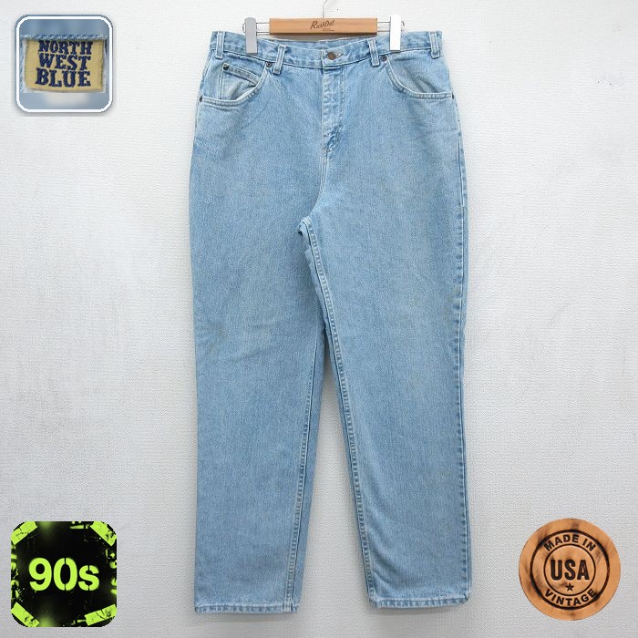 ジーンズ メンズ 90s コットン USA製 ネイビー デニム 実寸W35 | 古着