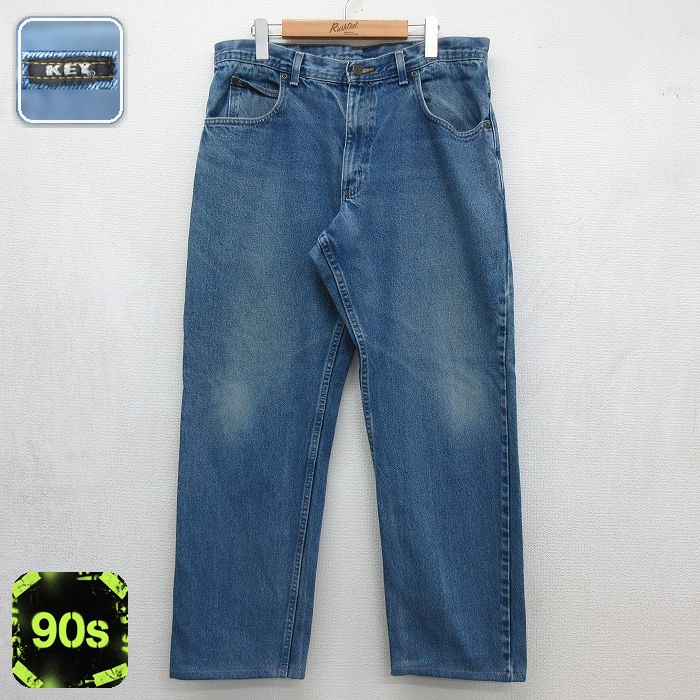 キー 90s ジーンズ ヒゲ ネイビー 実寸W36 | 古着