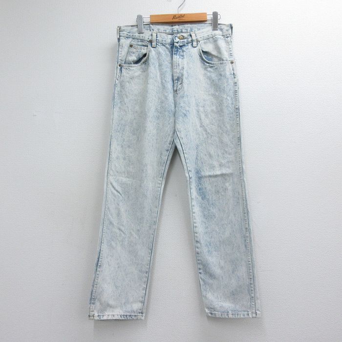 ラングラー 90s ジーンズ ケミカルウォッシュ ネイビー 実寸W33 | 古着