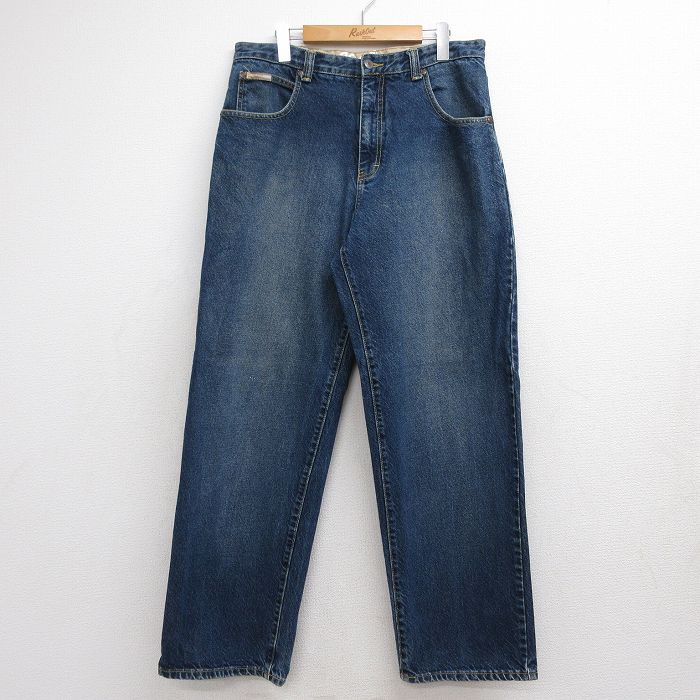 W34★古着 ジーンズ メンズ コットン ネイビー デニム 26jul28