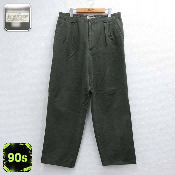 バナナリパブリック パンツ メンズ 90s コットン カーキ 実寸W34 | 古着