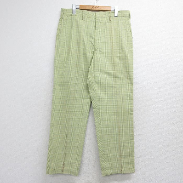70s パンツ グリーンチェック 実寸W34 | 古着