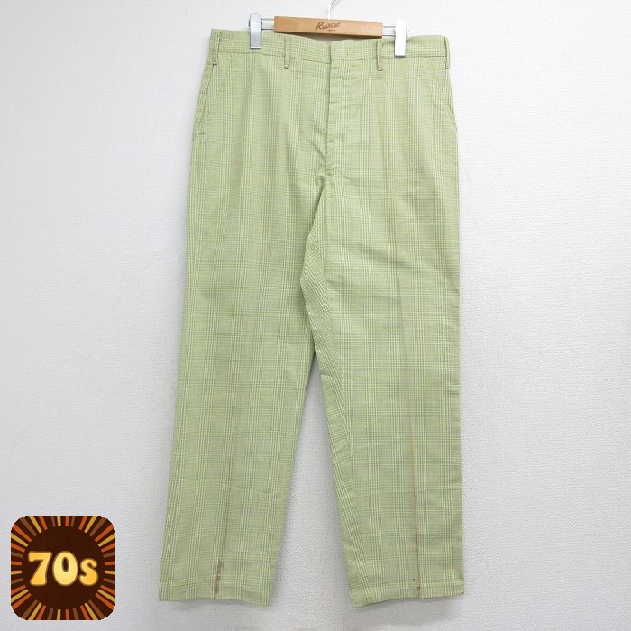 70s パンツ グリーンチェック 実寸W34 | 古着