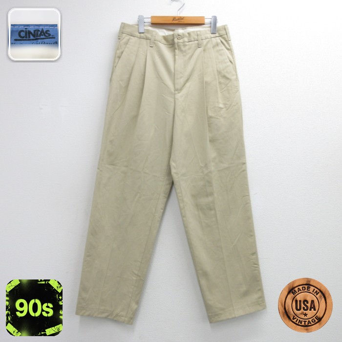 実寸W33 CINTAS パンツ ツータック ベージュ メンズ | 古着