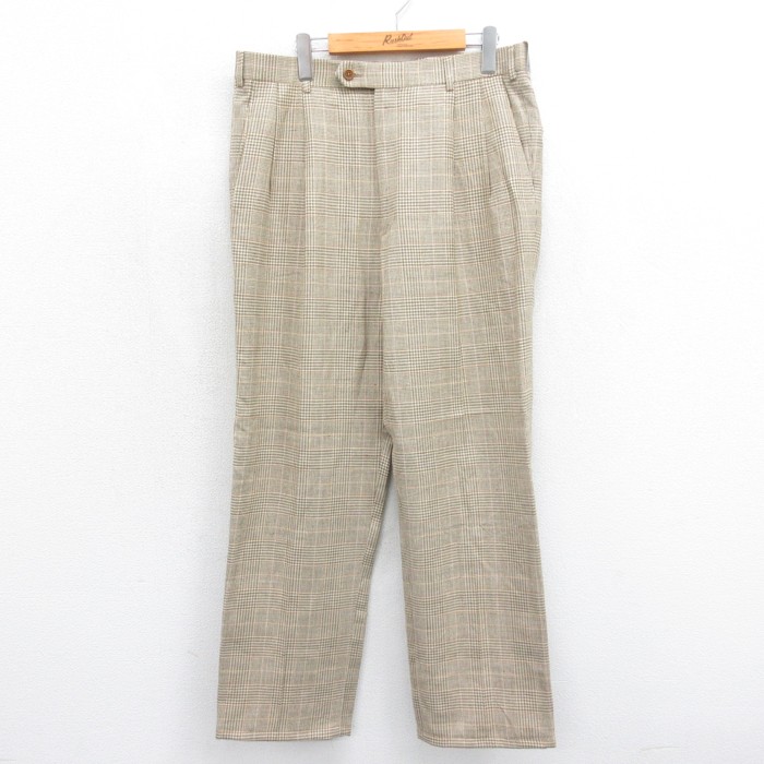 Brooks Brothers 90s スラックス チェック ベージュ 実寸W35 | 古着