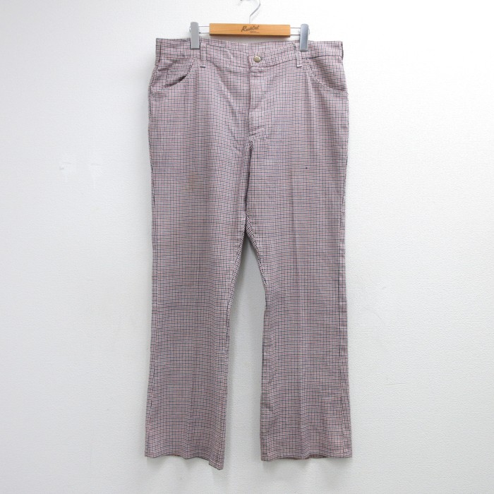リー 70s パンツ フレア 千鳥格子 レッド メンズ実寸W38 | 古着