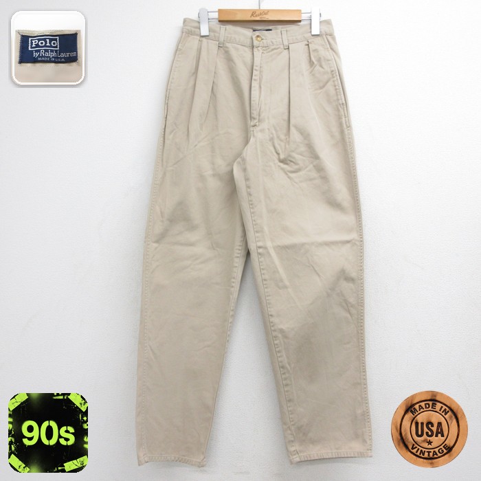 ラルフローレン Ralph Lauren ブランド パンツ メンズ 90s 41 コットン USA製 ベージュ 実寸W30 | 古着