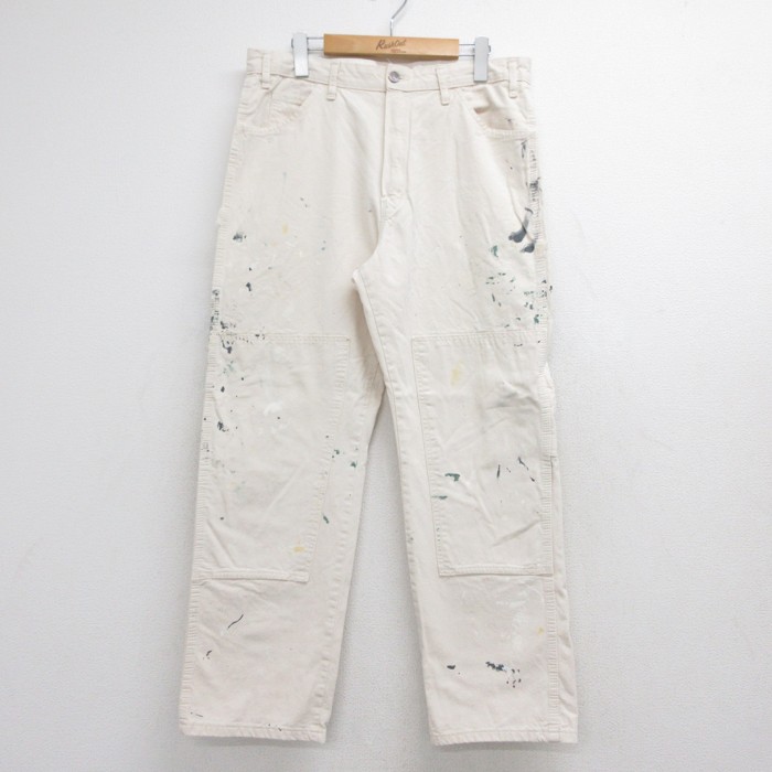 W34★古着 ディッキーズ Dickies パンツ メンズ ペインター ダブルニー コットン 生成り 26sep02