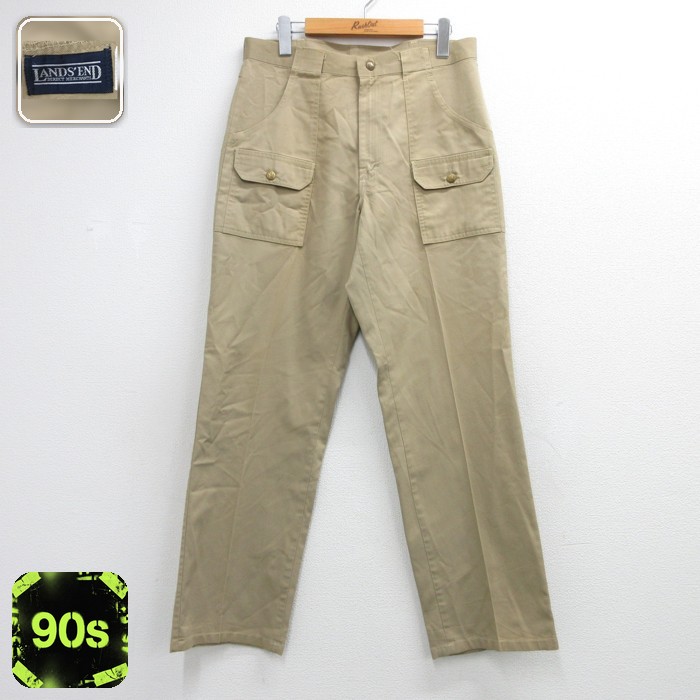 ランズエンド 90s チノパンツ フラップポケット ブラウン 実寸W31 | 古着