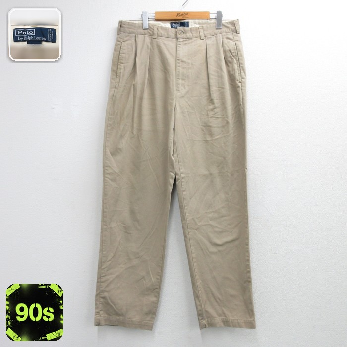 ラルフローレン 90s パンツ ツータック チノ ブラウン 実寸W34 | 古着