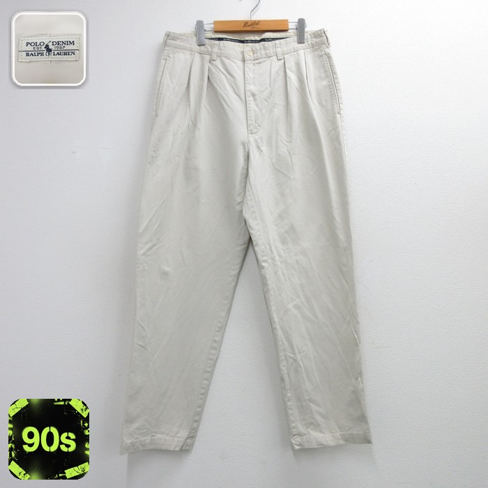 ラルフローレン 90s チノパン ツータック ベージュ 実寸W34 | 古着