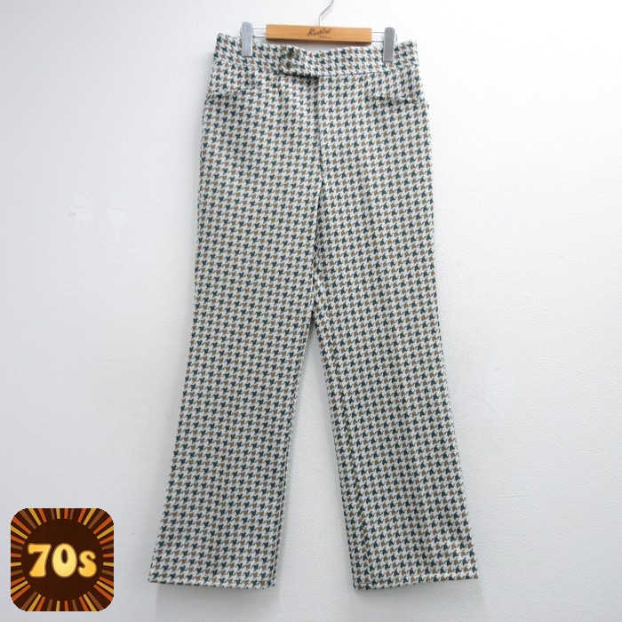70s パンツ タロン 千鳥格子 ホワイト 実寸W31 | 古着